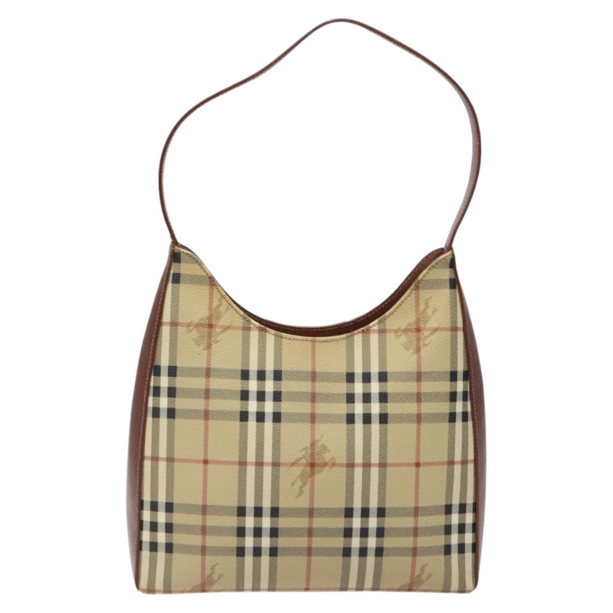 Burberrys Nova Check Shoulder Bag PVC Leather Beige Auth 116394