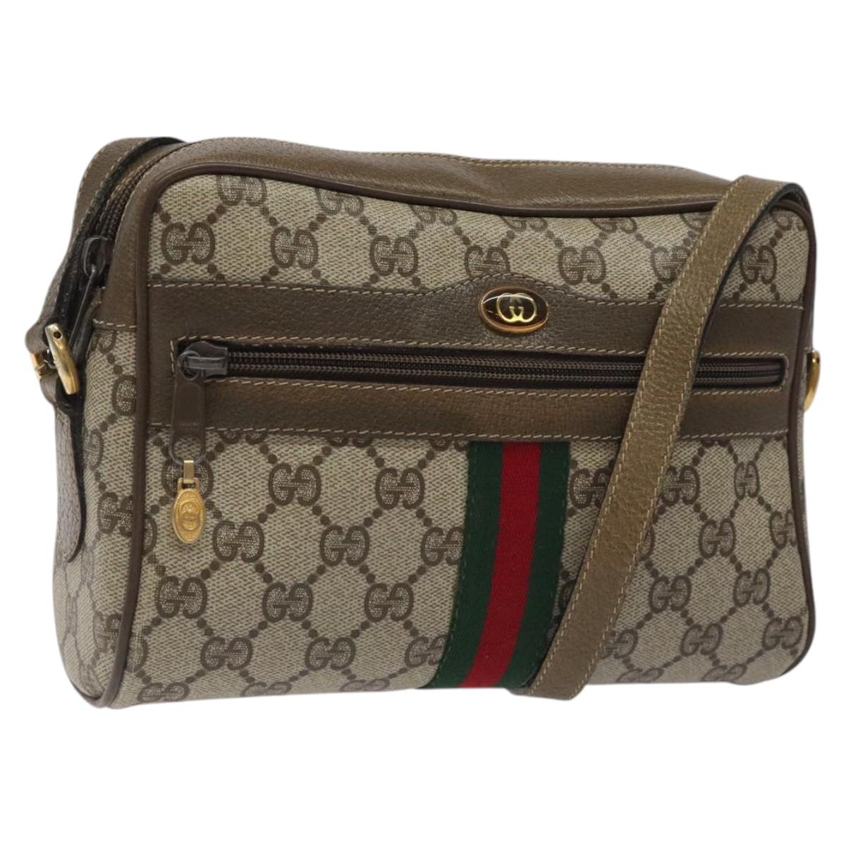 GUCCI GG Supreme Web Sherry Line Shoulder Bag PVC Beige 56 02 004 Auth 116410