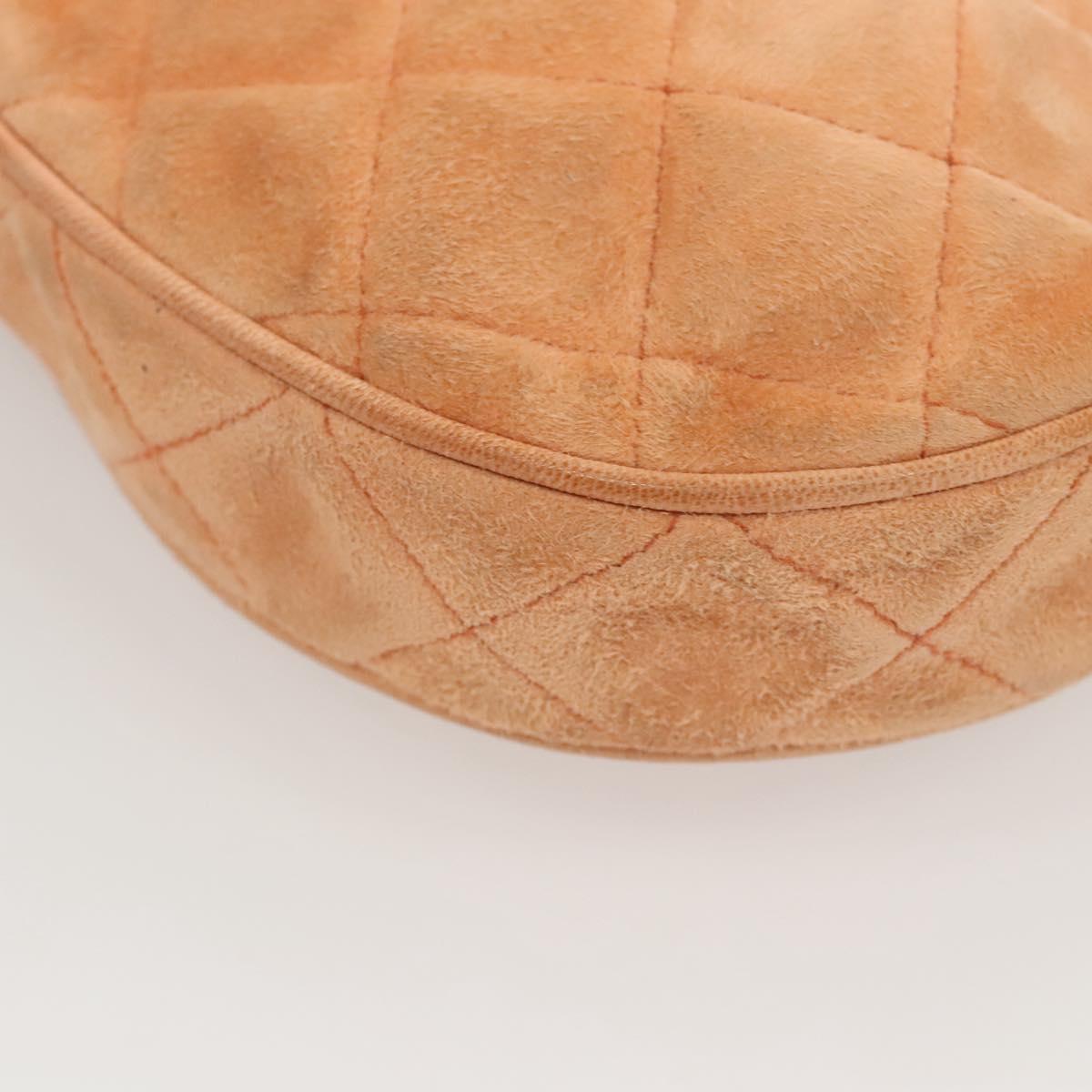 CHANEL Matelasse Chain Hand Bag Suede Orange Gold CC Auth 116417