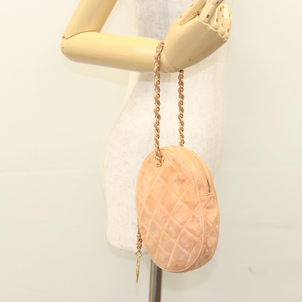 CHANEL Matelasse Chain Hand Bag Suede Orange Gold CC Auth 116417