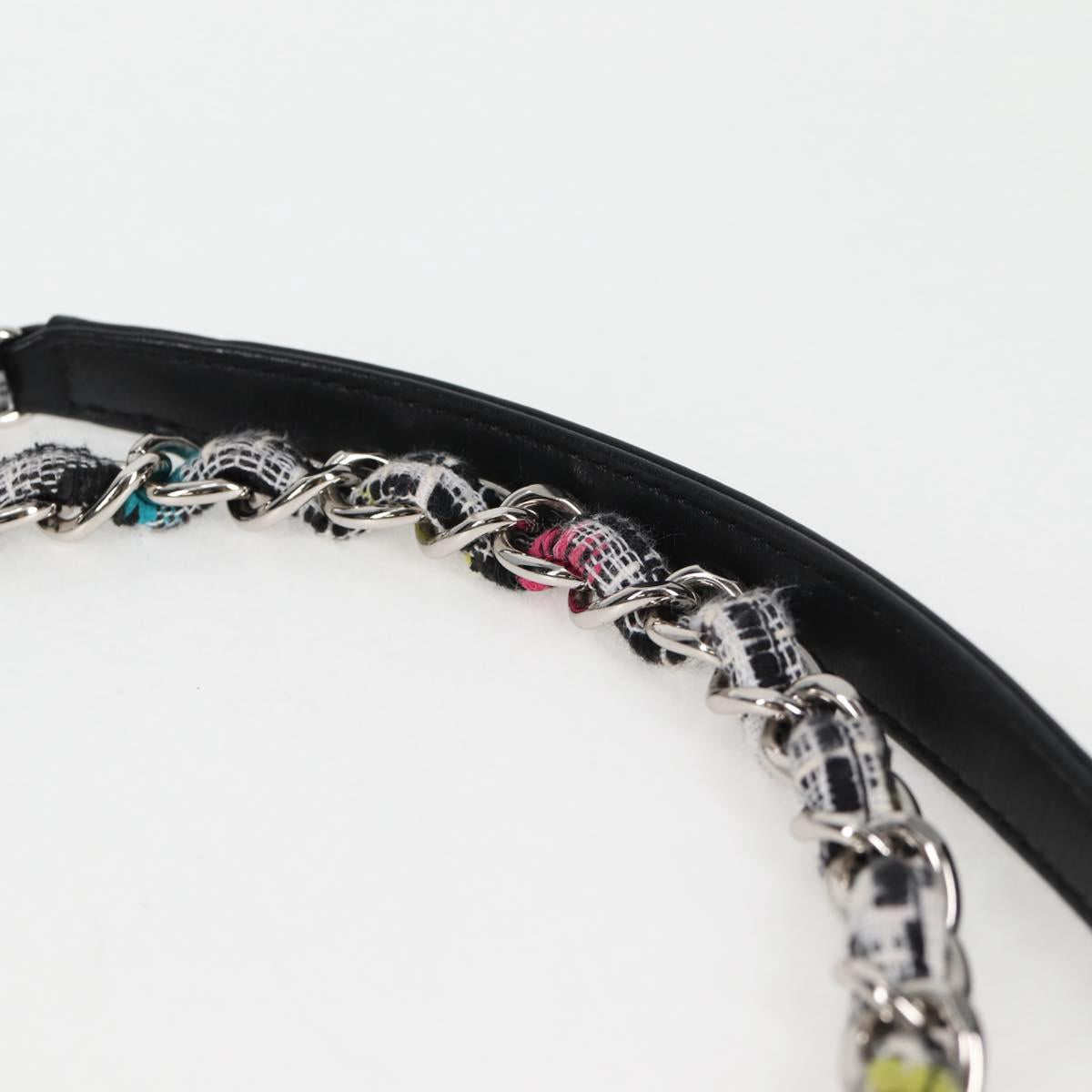 CHANEL Matelasse Chain Shoulder Bag Tweed Leather White Silver CC Auth 116419SM