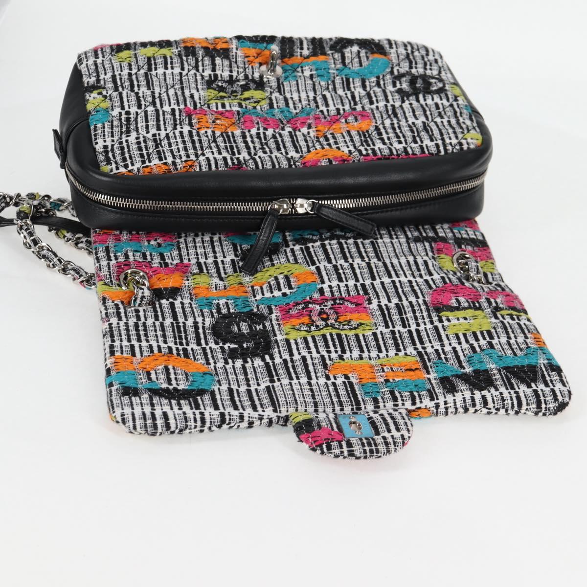 CHANEL Matelasse Chain Shoulder Bag Tweed Leather White Silver CC Auth 116419SM