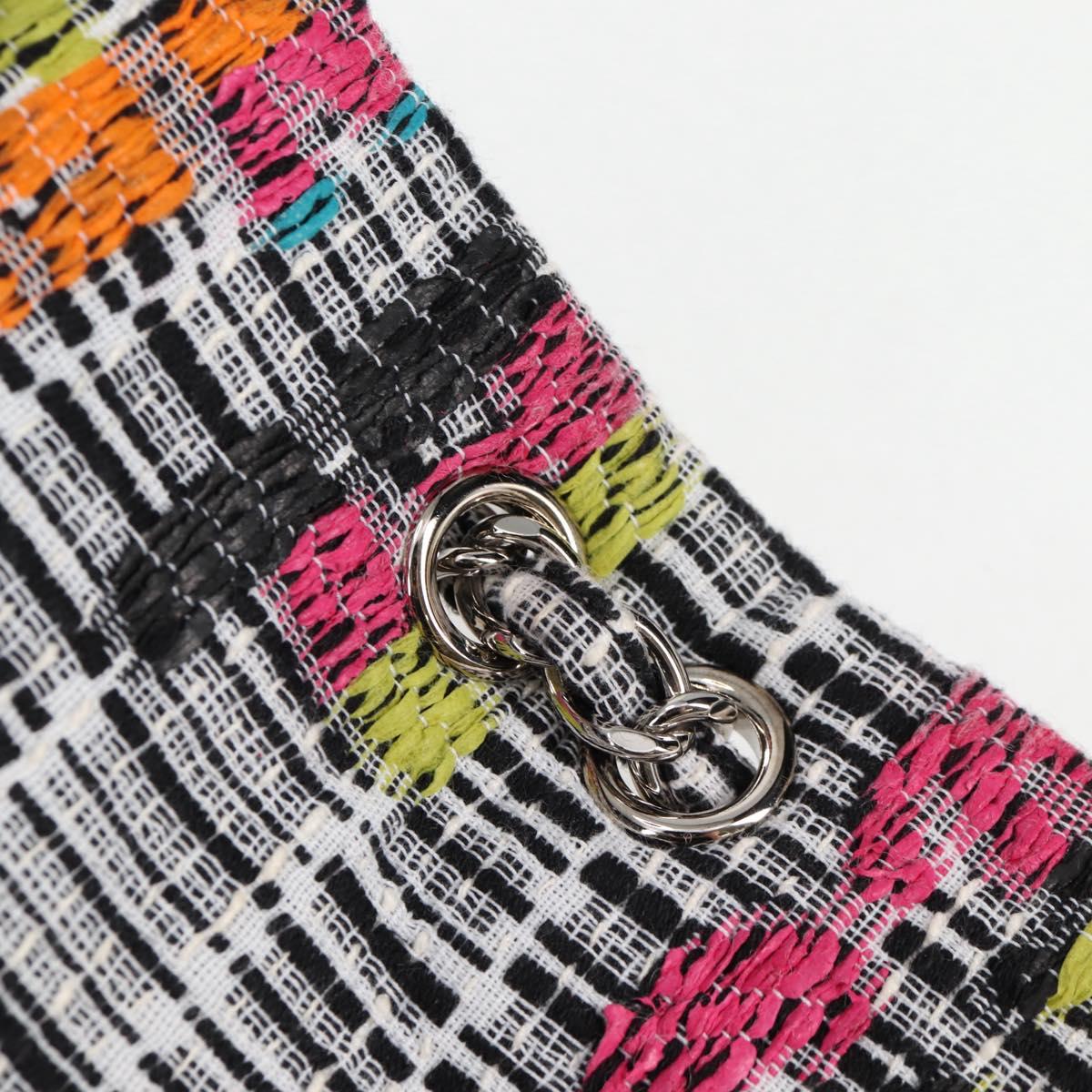 CHANEL Matelasse Chain Shoulder Bag Tweed Leather White Silver CC Auth 116419SM