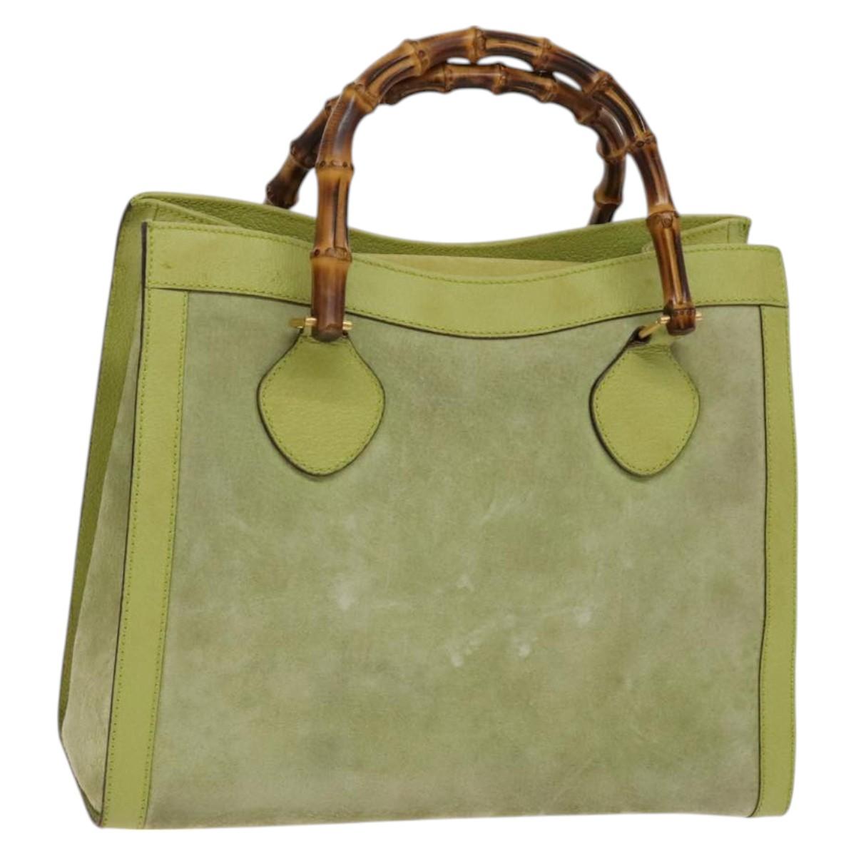 GUCCI Bamboo Hand Bag Suede Leather Green Gold 002 123 0260 Auth 116423