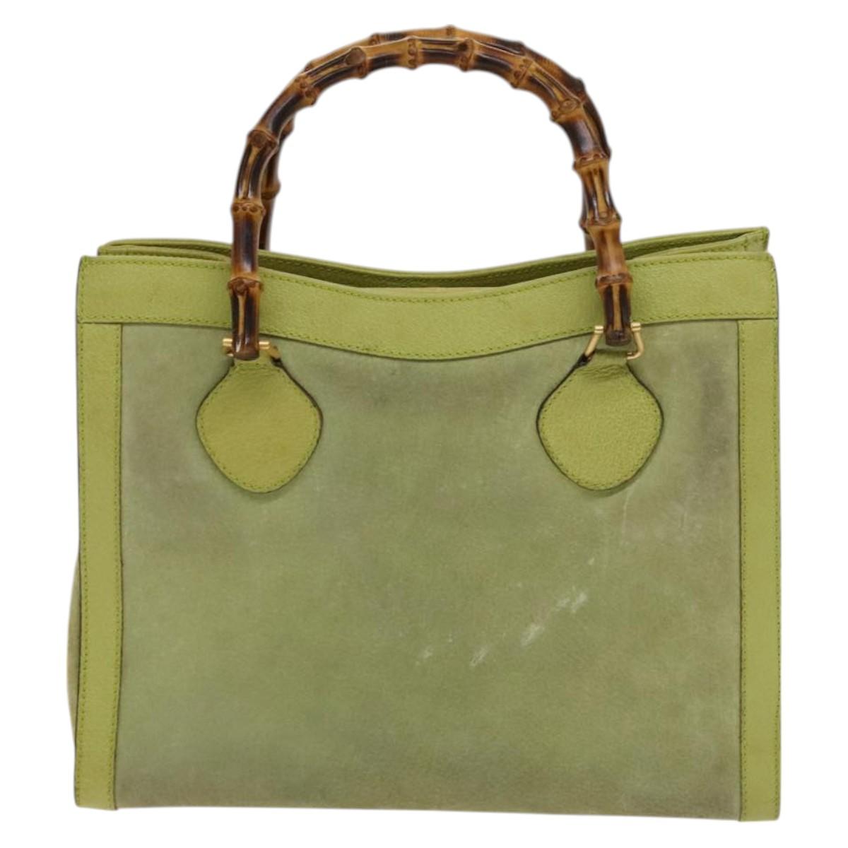 GUCCI Bamboo Hand Bag Suede Leather Green Gold 002 123 0260 Auth 116423