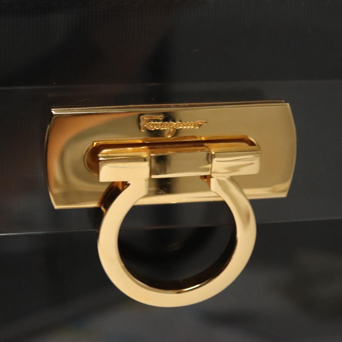 Salvatore Ferragamo Gancini Hand Bag plastic Clear Gold Auth 116442