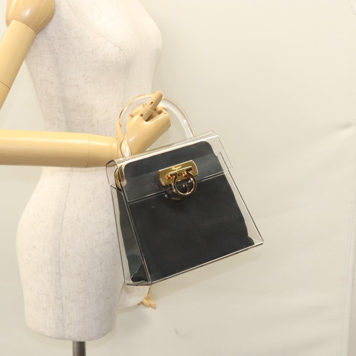 Salvatore Ferragamo Gancini Hand Bag plastic Clear Gold Auth 116442