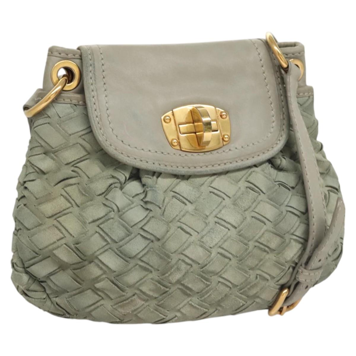 Miu Miu Shoulder Bag Suede Light Blue Gold Auth 116443