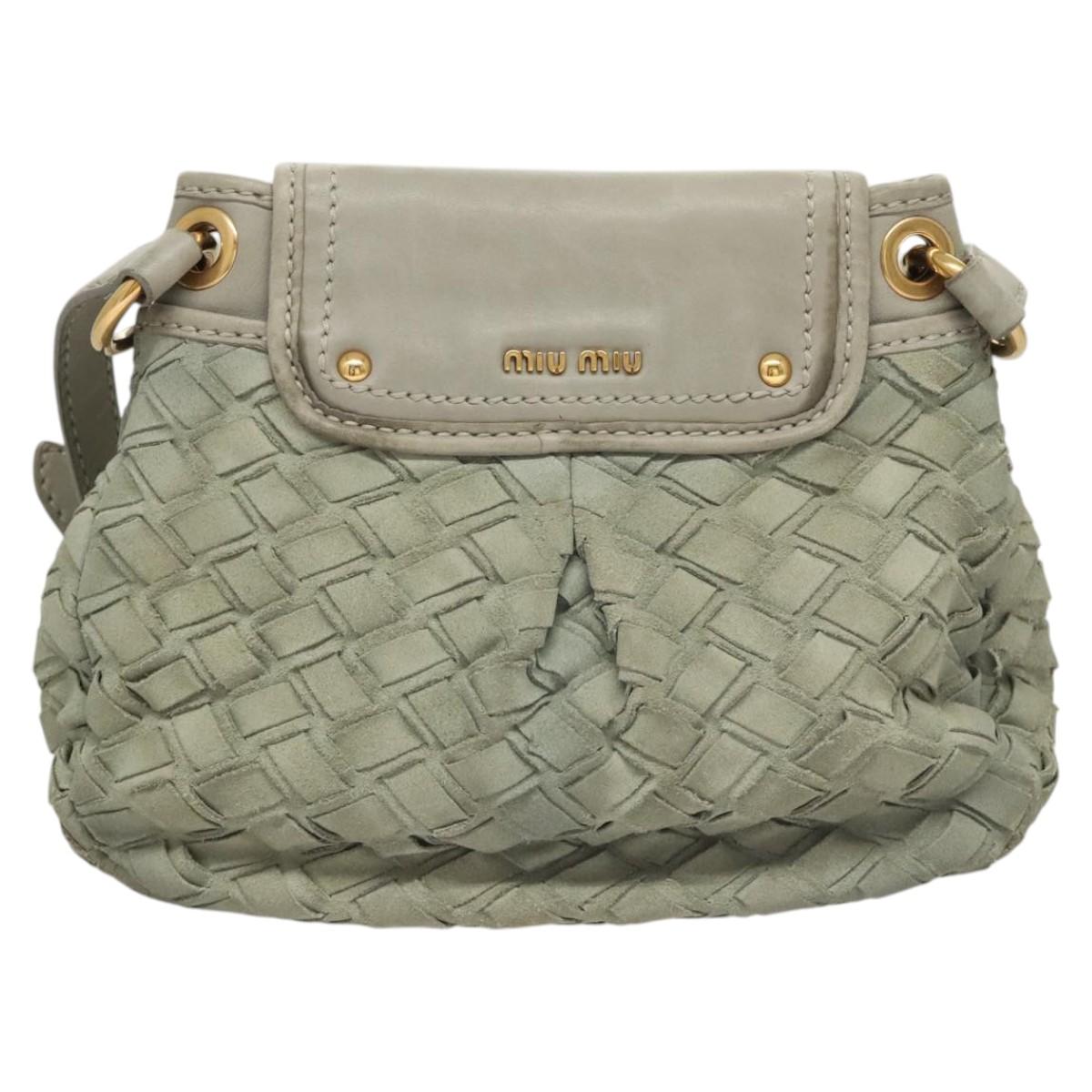 Miu Miu Shoulder Bag Suede Light Blue Gold Auth 116443