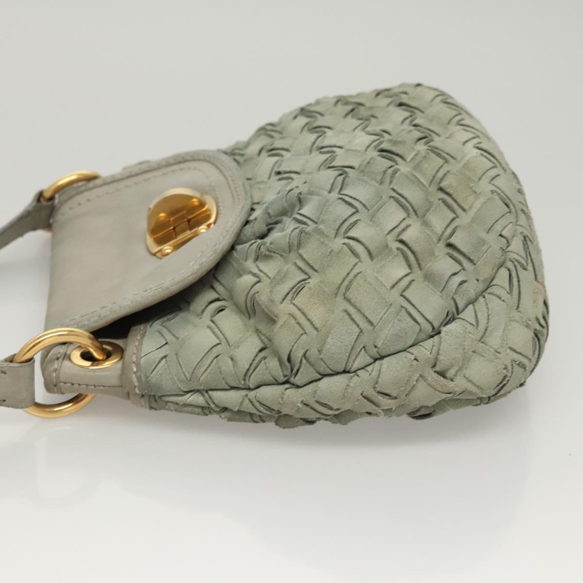 Miu Miu Shoulder Bag Suede Light Blue Gold Auth 116443