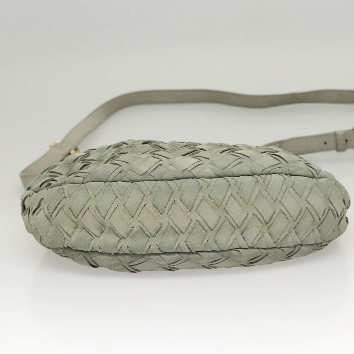 Miu Miu Shoulder Bag Suede Light Blue Gold Auth 116443