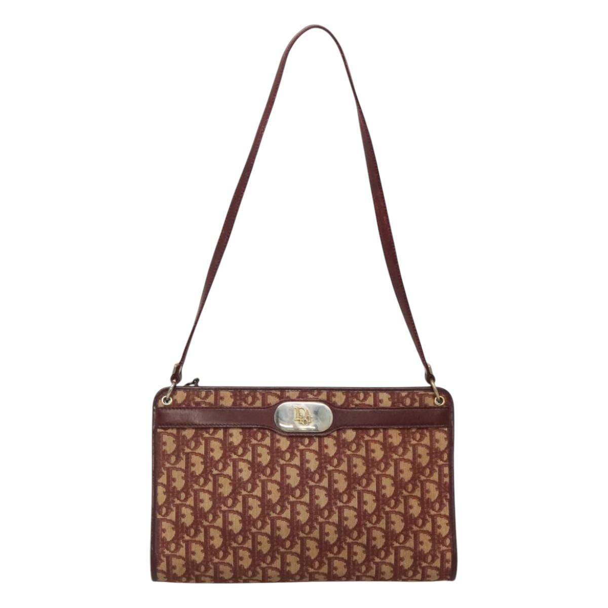 Christian Dior Trotter Canvas Shoulder Bag Red Auth 116463