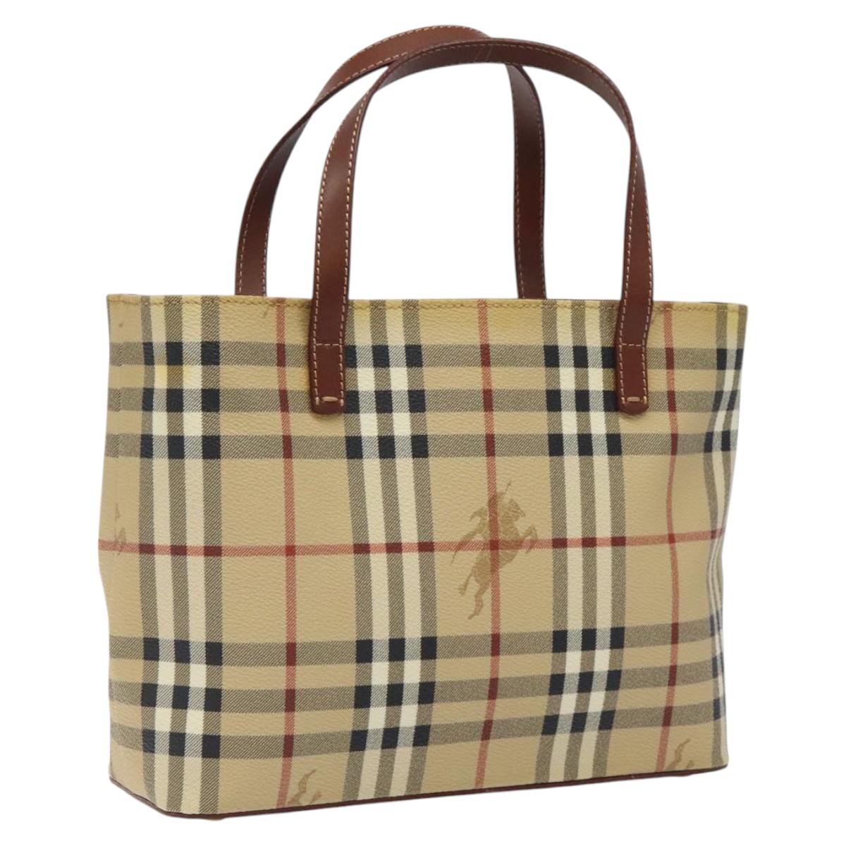 BURBERRY Nova Check Hand Bag PVC Leather Beige Auth 116465