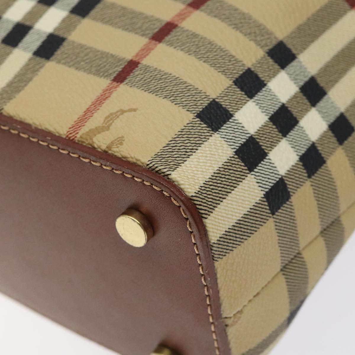 BURBERRY Nova Check Hand Bag PVC Leather Beige Auth 116465
