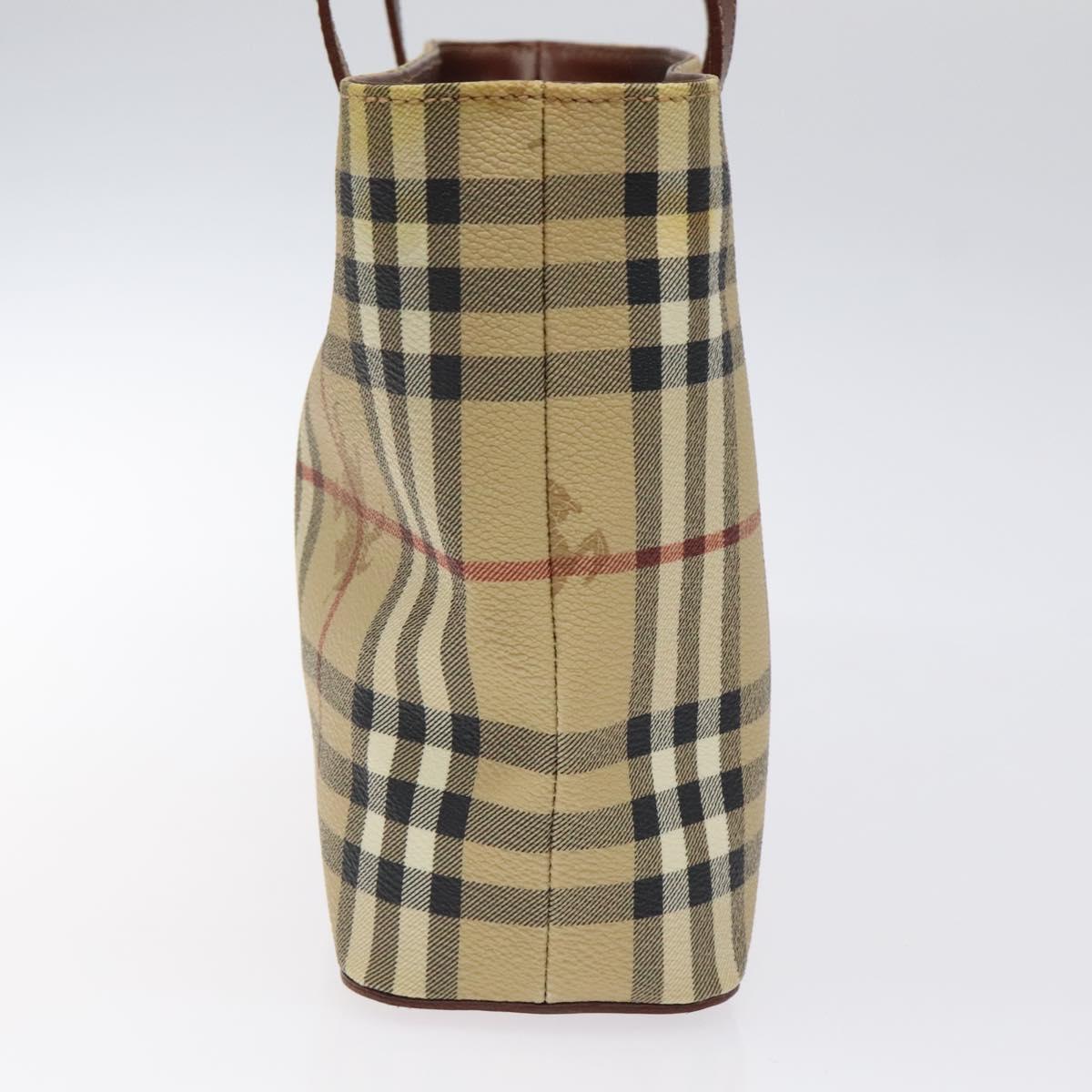 BURBERRY Nova Check Hand Bag PVC Leather Beige Auth 116465