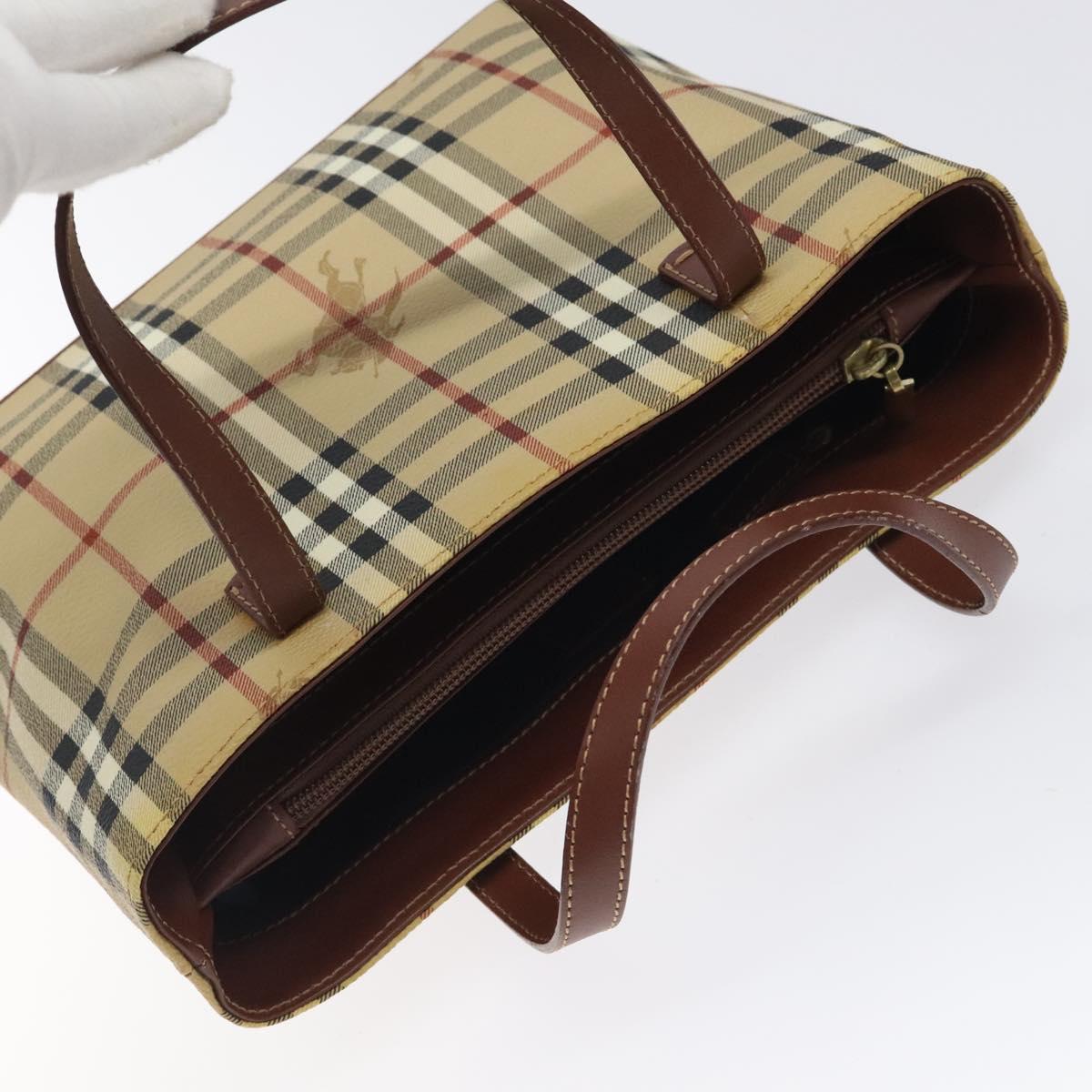 BURBERRY Nova Check Hand Bag PVC Leather Beige Auth 116465