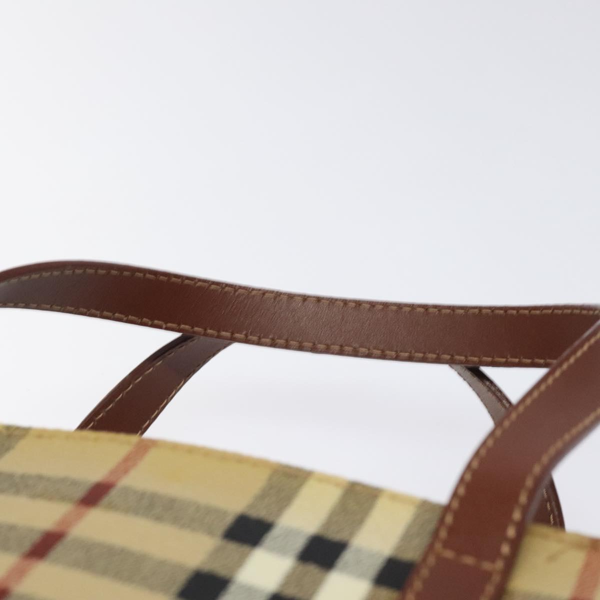 BURBERRY Nova Check Hand Bag PVC Leather Beige Auth 116465