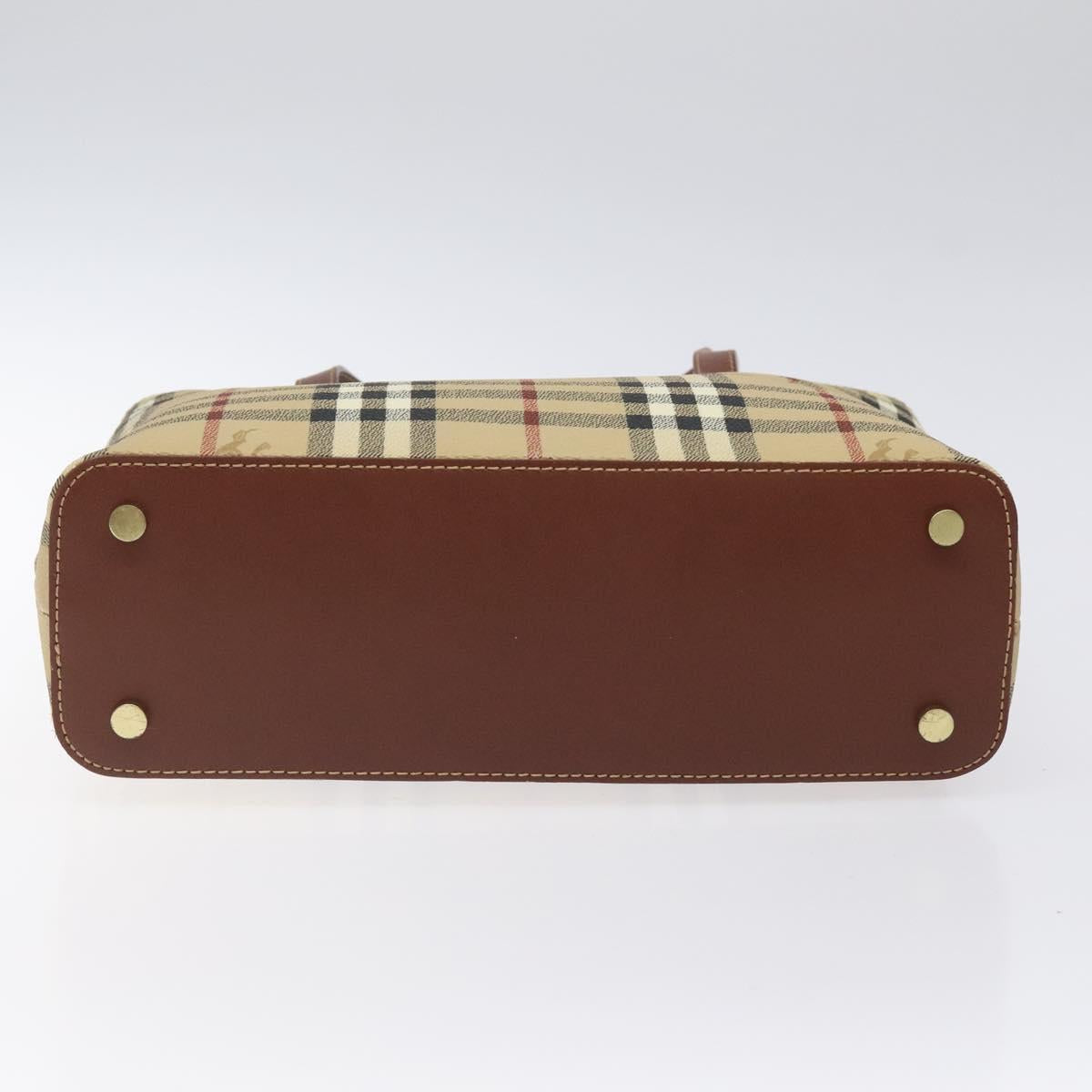 BURBERRY Nova Check Hand Bag PVC Leather Beige Auth 116465