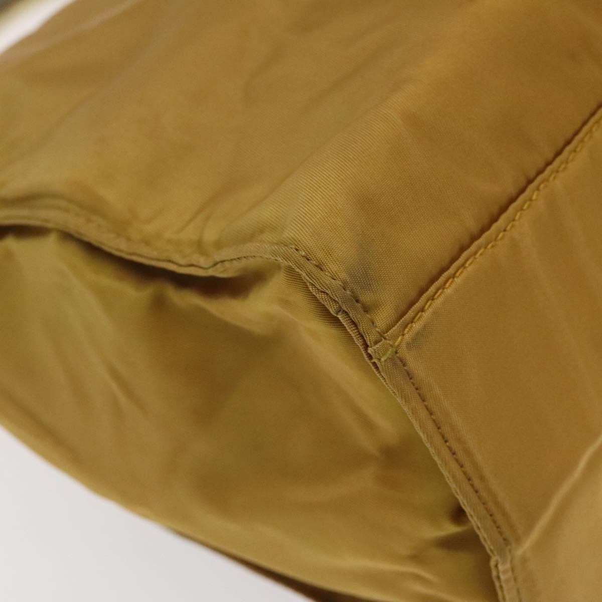 PRADA Hand Bag Nylon Metal Yellow Gold Auth 116493