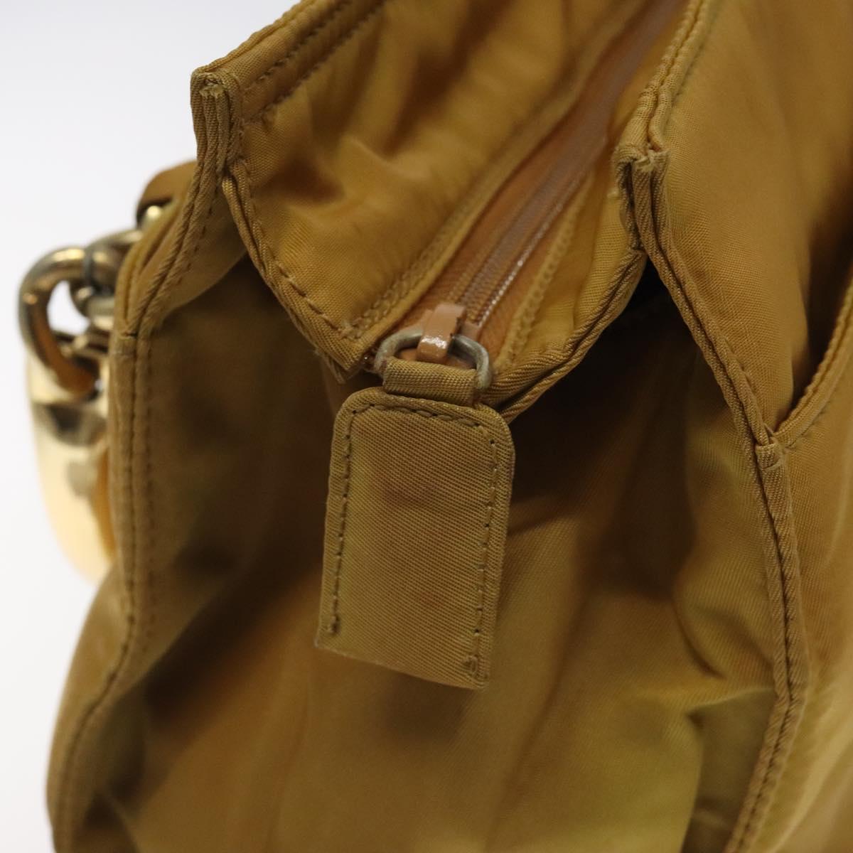 PRADA Hand Bag Nylon Metal Yellow Gold Auth 116493