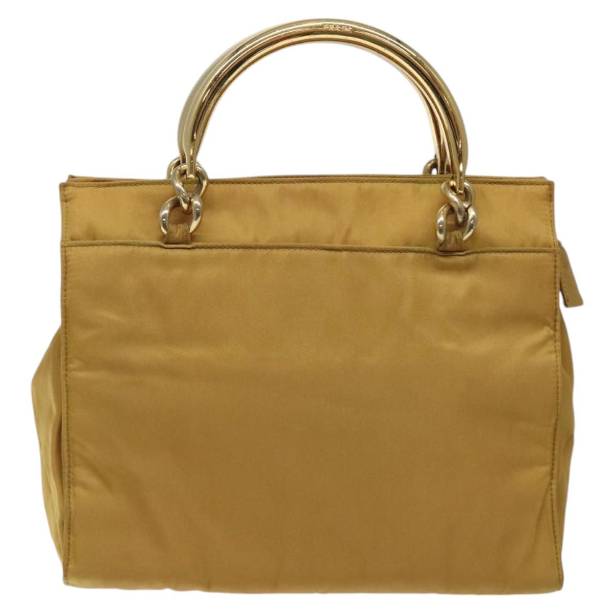PRADA Hand Bag Nylon Metal Yellow Gold Auth 116493