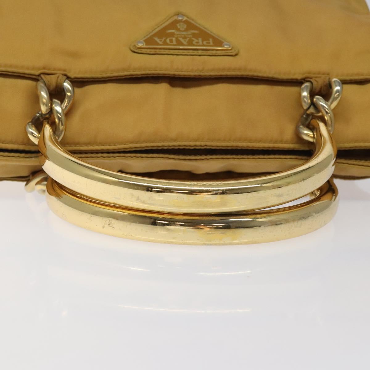 PRADA Hand Bag Nylon Metal Yellow Gold Auth 116493