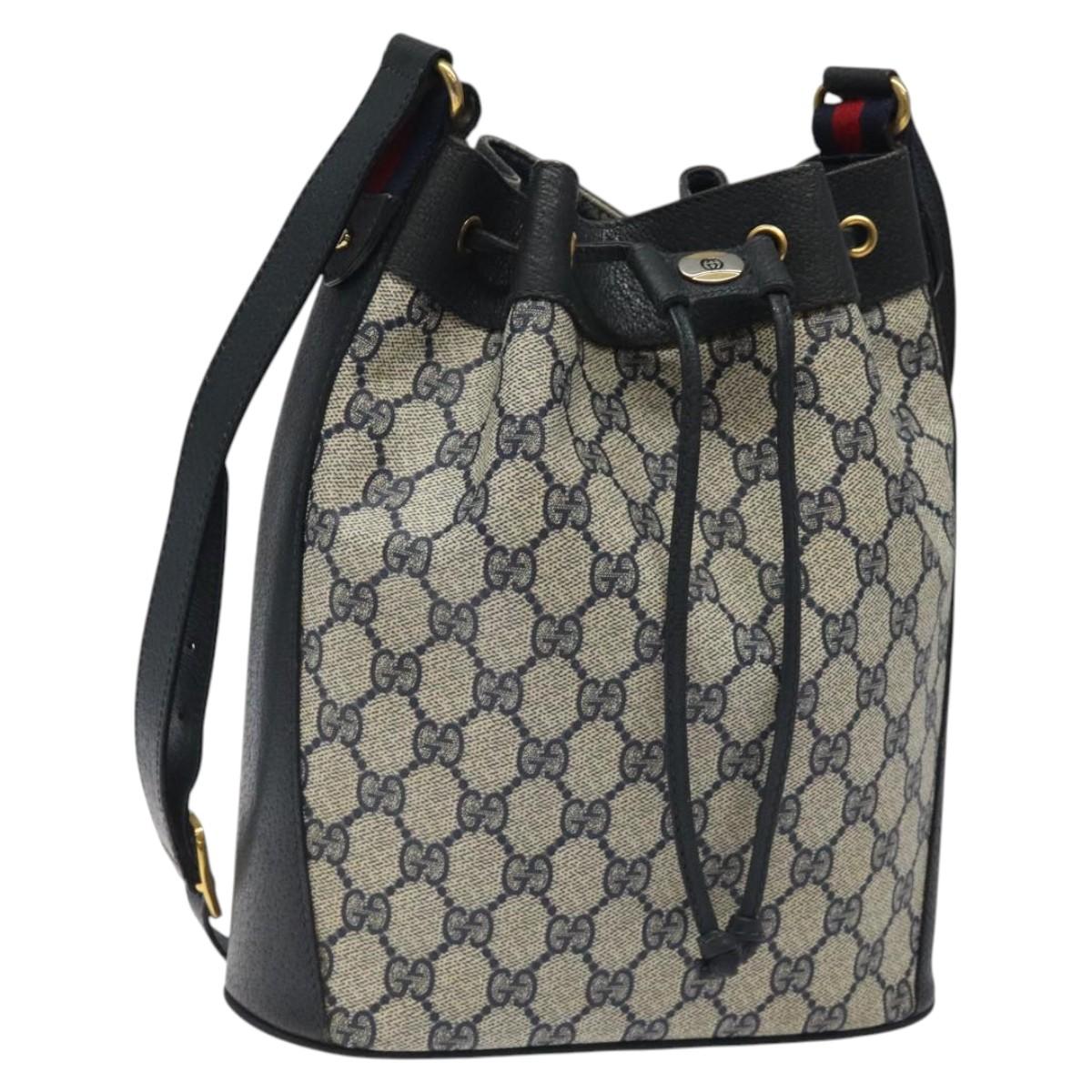GUCCI GG Supreme Sherry Line Shoulder Bag PVC Navy Red 41 02 034 Auth 116512