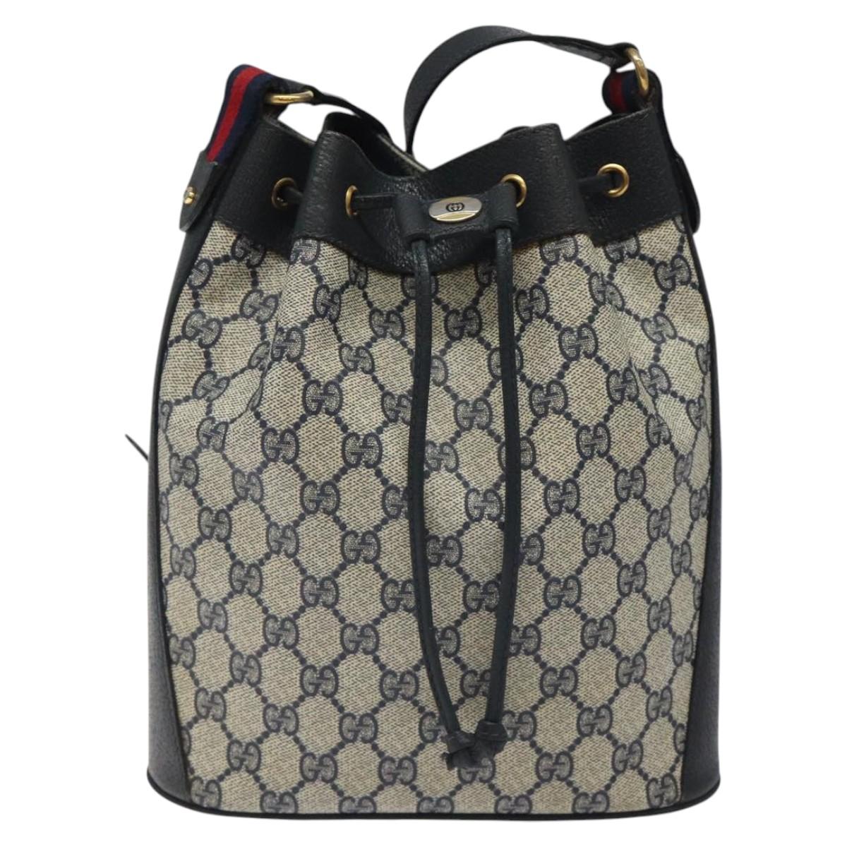 GUCCI GG Supreme Sherry Line Shoulder Bag PVC Navy Red 41 02 034 Auth 116512