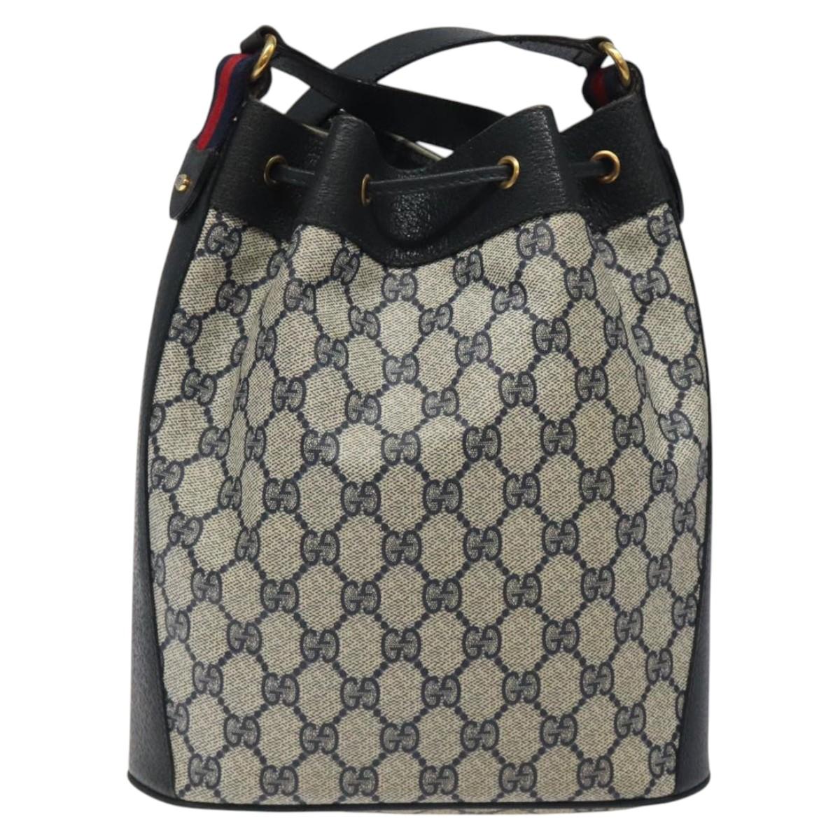GUCCI GG Supreme Sherry Line Shoulder Bag PVC Navy Red 41 02 034 Auth 116512