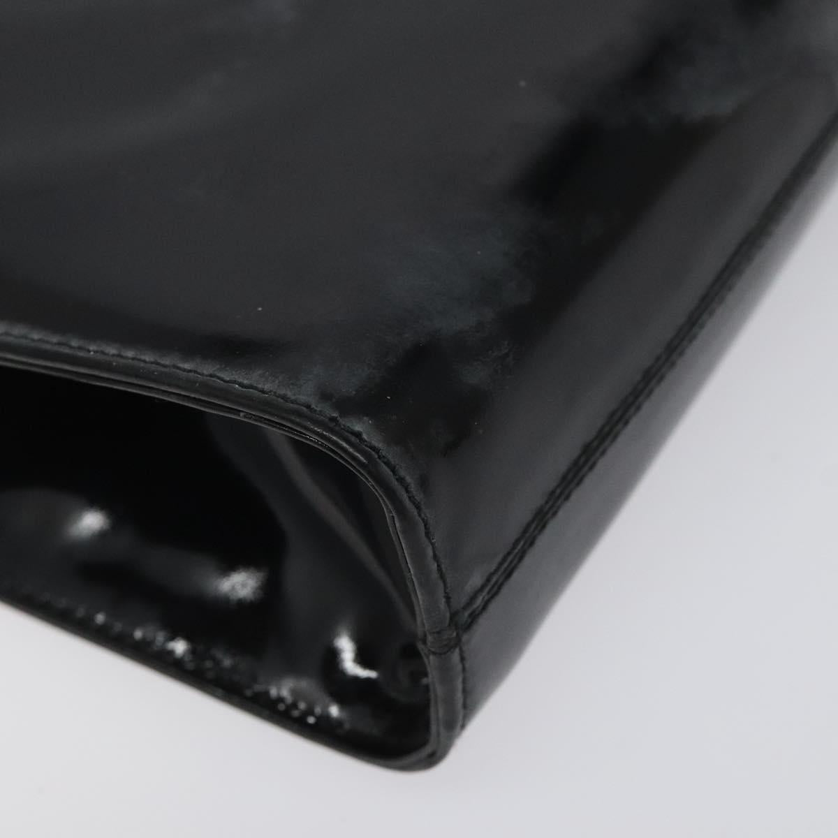 Salvatore Ferragamo Gancini Chain Shoulder Bag Patent leather Black Auth 116524