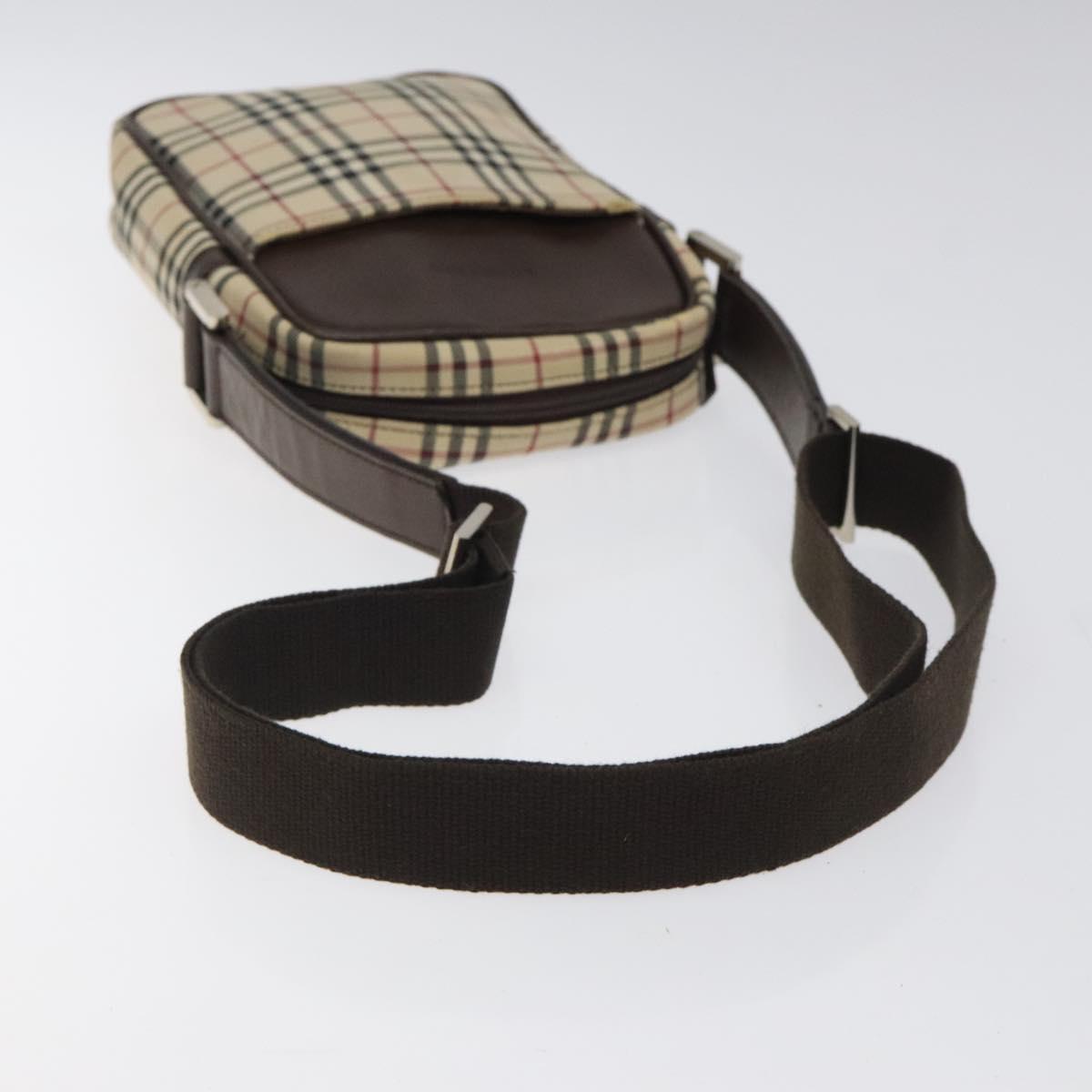 BURBERRY Nova Check Shoulder Bag Canvas Beige Silver Auth 116540