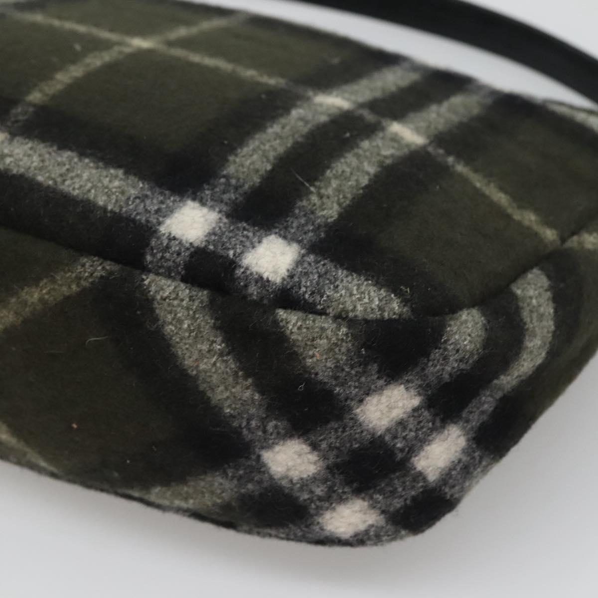 Burberrys Nova Check Blue Label Shoulder Bag Wool Khaki Silver Auth 116541