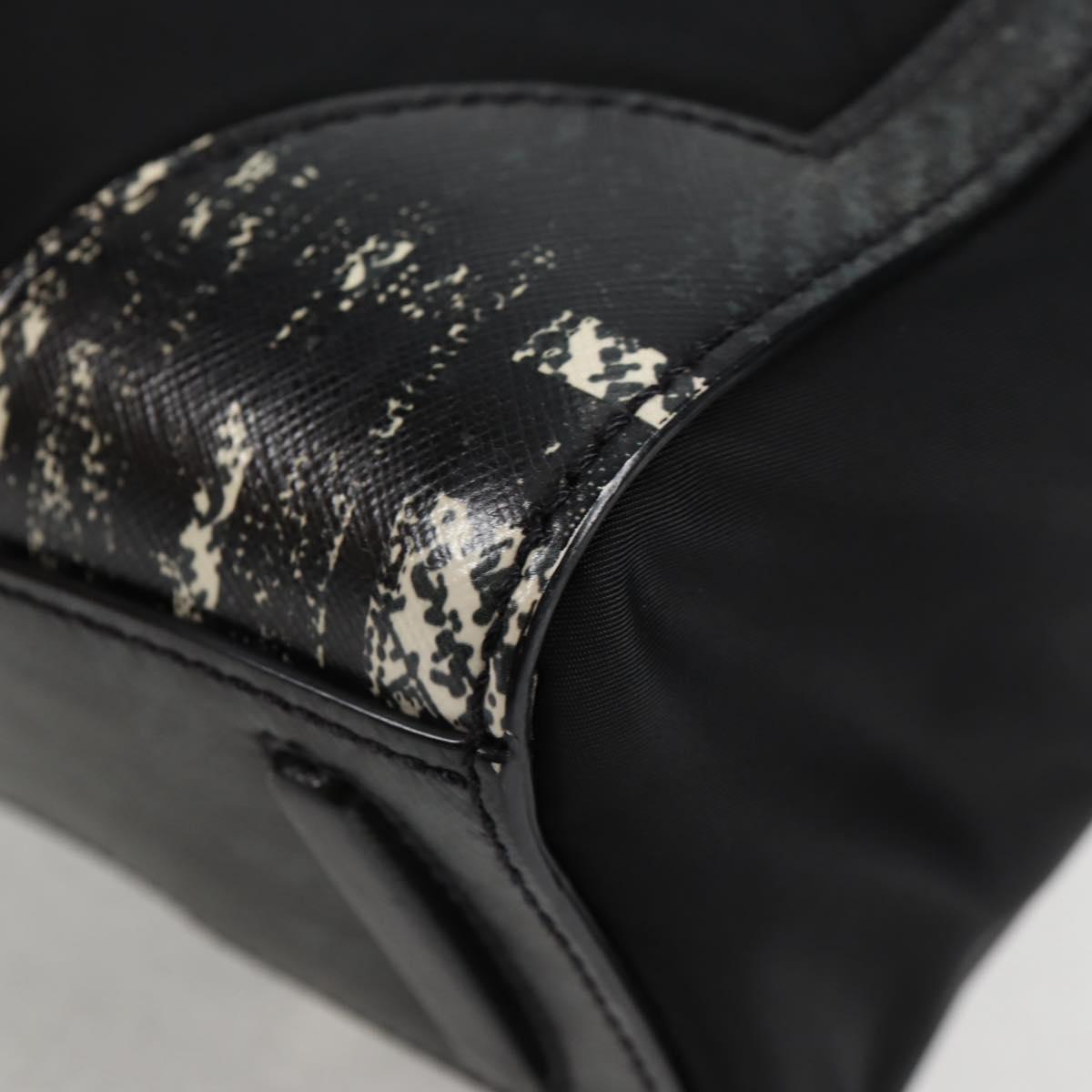 PRADA Hand Bag Nylon Leather 2way Black Silver Auth 116542AM