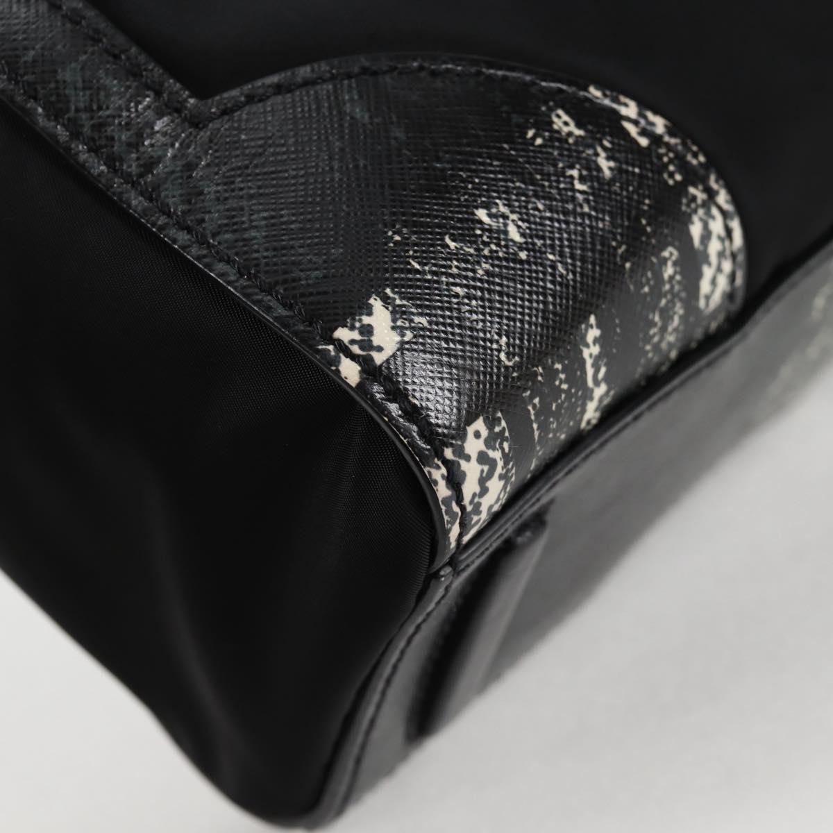 PRADA Hand Bag Nylon Leather 2way Black Silver Auth 116542AM