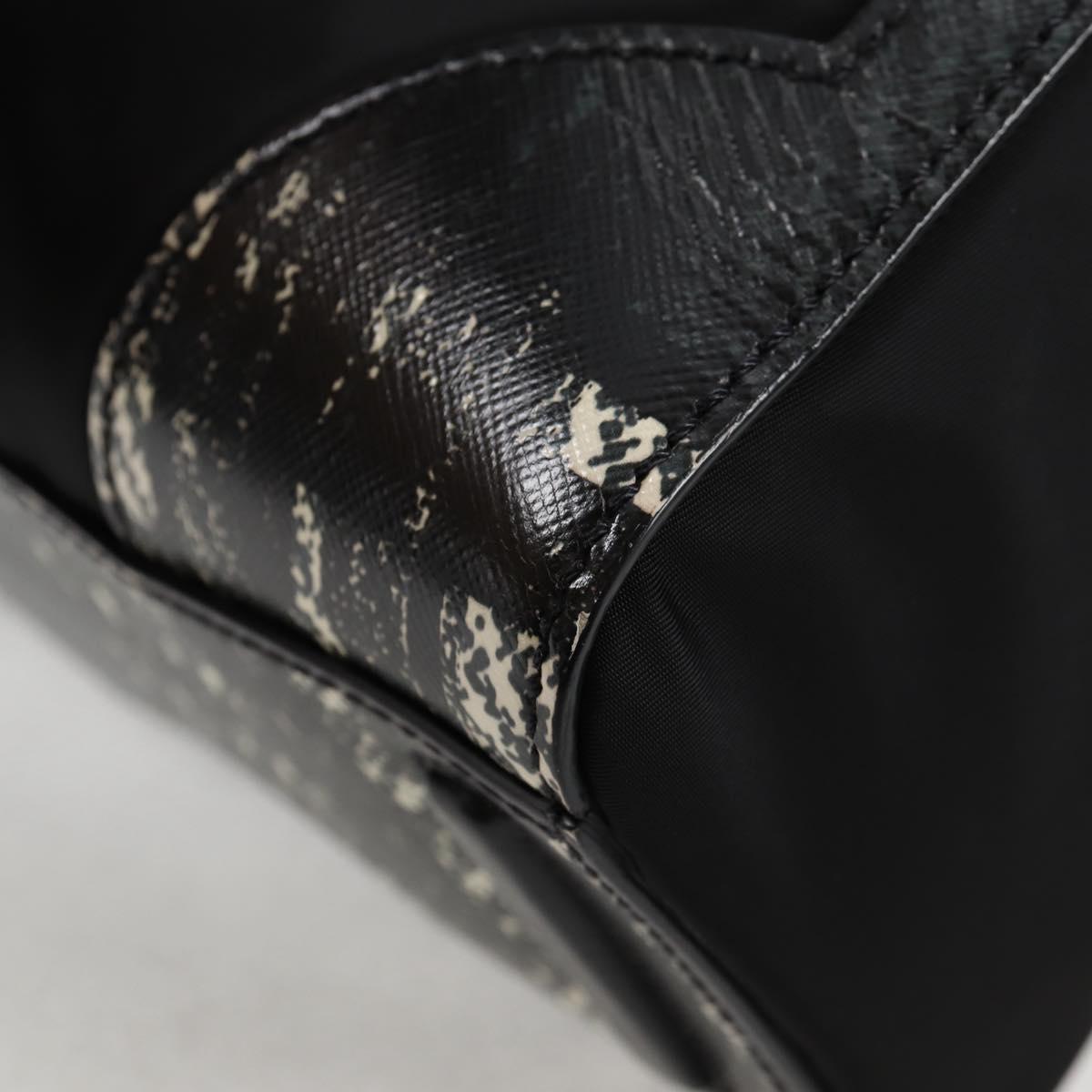 PRADA Hand Bag Nylon Leather 2way Black Silver Auth 116542AM