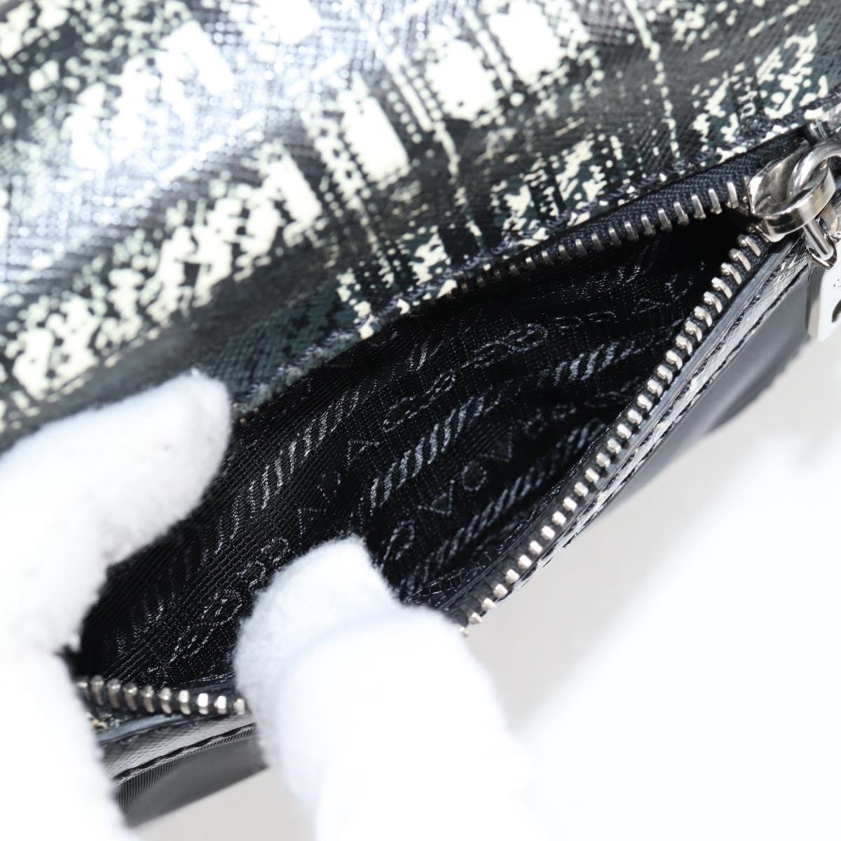 PRADA Hand Bag Nylon Leather 2way Black Silver Auth 116542AM