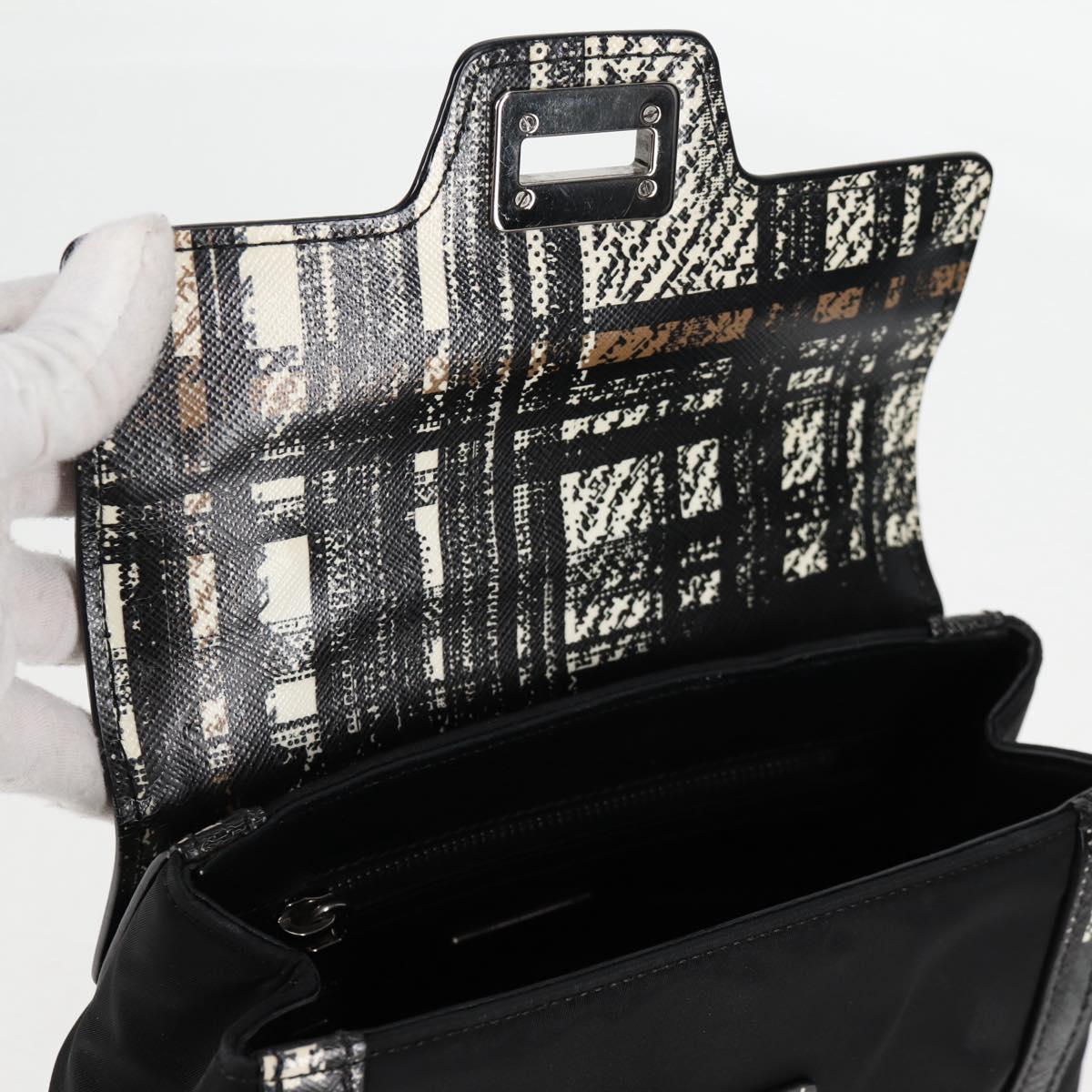 PRADA Hand Bag Nylon Leather 2way Black Silver Auth 116542AM