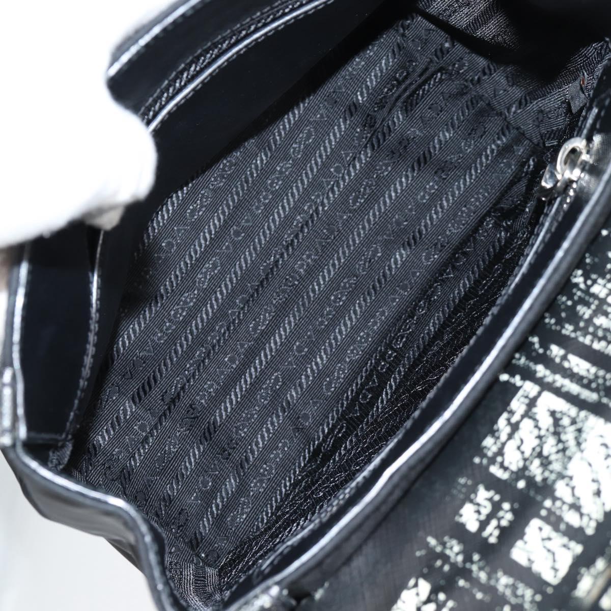 PRADA Hand Bag Nylon Leather 2way Black Silver Auth 116542AM