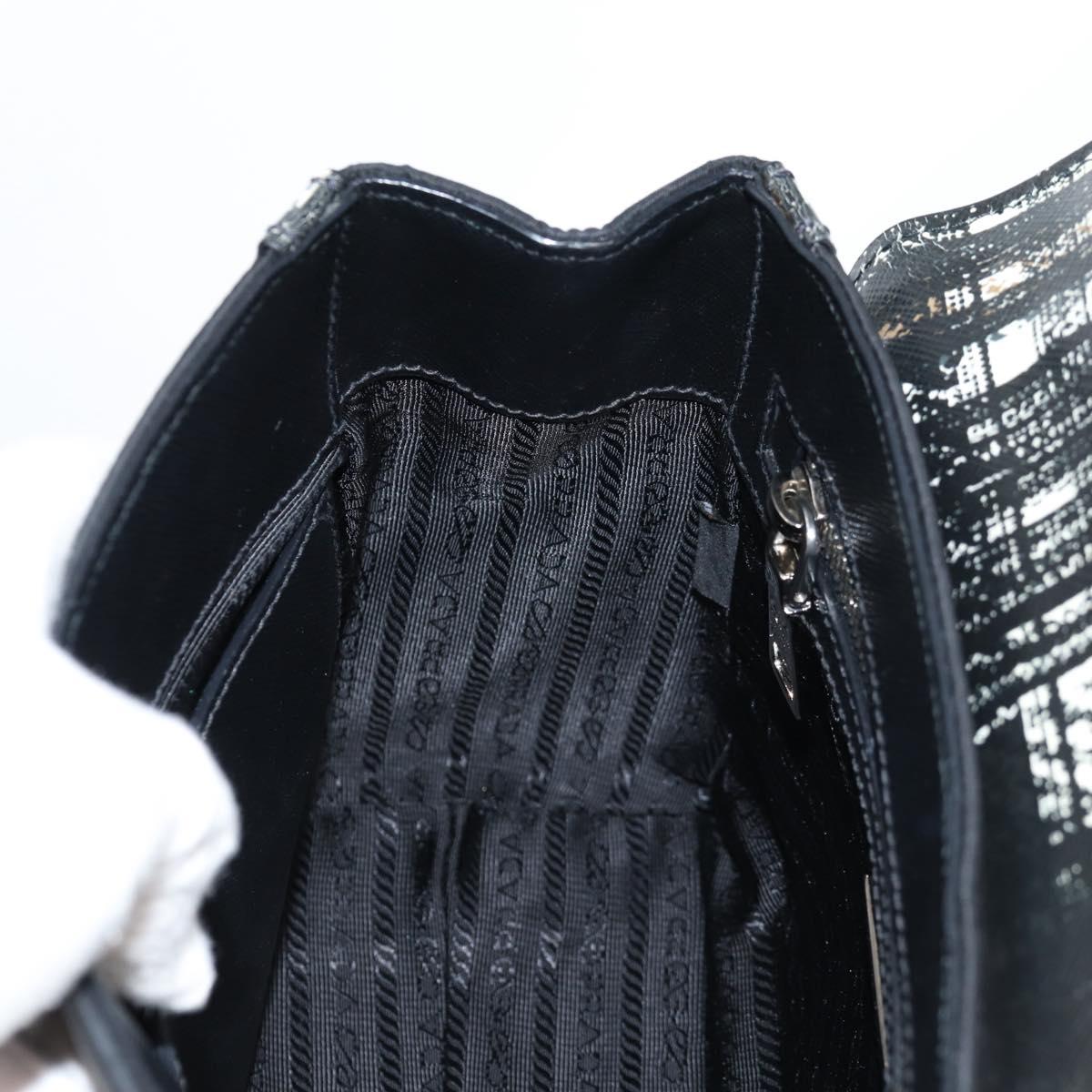 PRADA Hand Bag Nylon Leather 2way Black Silver Auth 116542AM