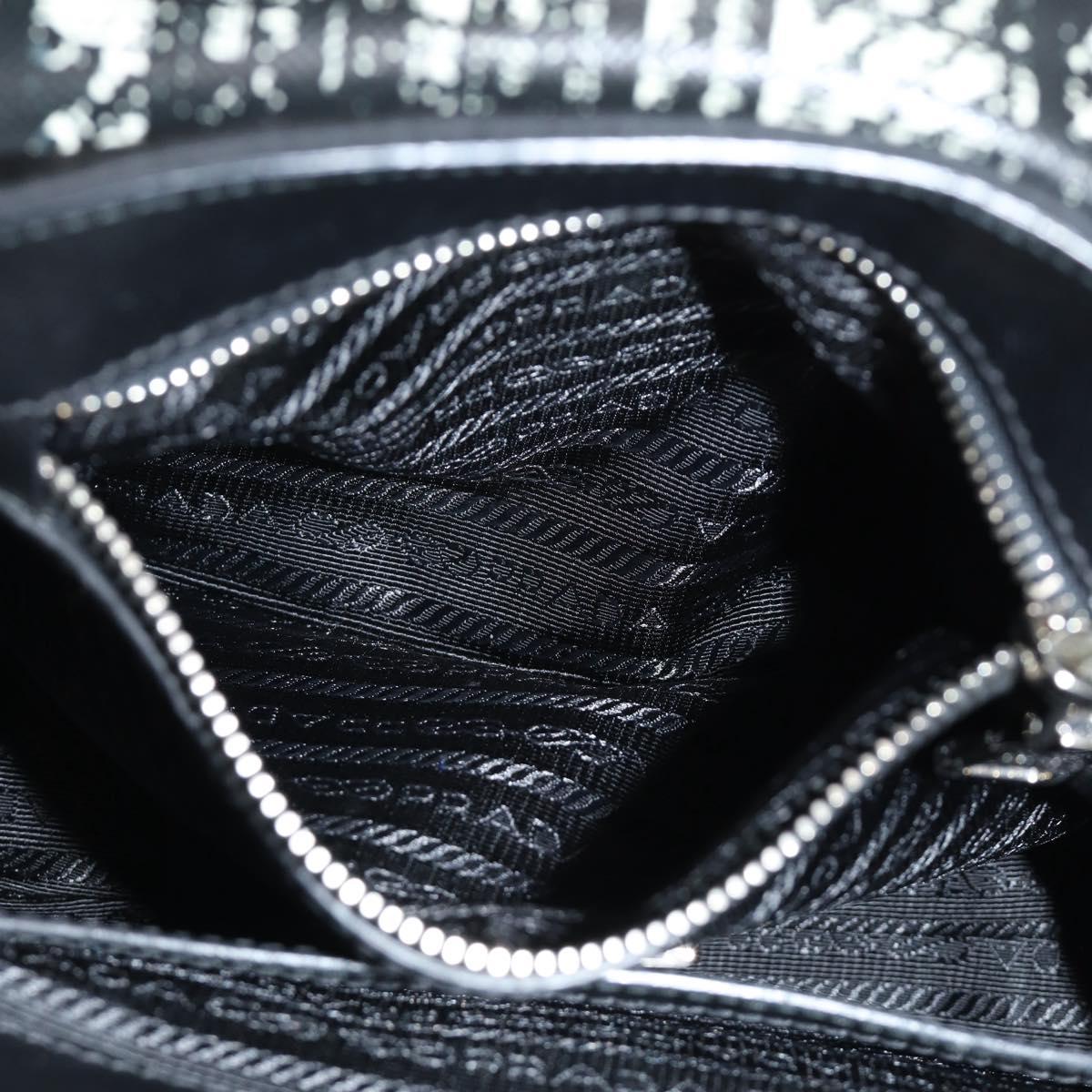 PRADA Hand Bag Nylon Leather 2way Black Silver Auth 116542AM
