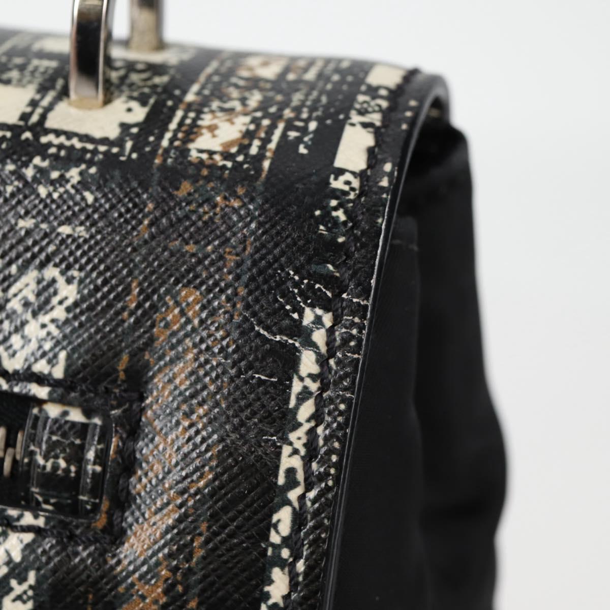 PRADA Hand Bag Nylon Leather 2way Black Silver Auth 116542AM