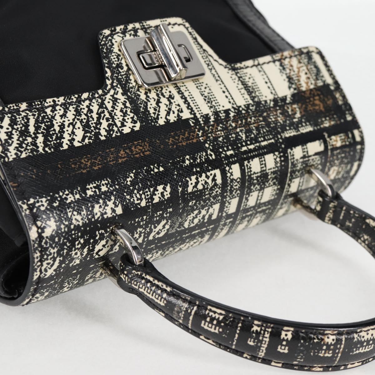 PRADA Hand Bag Nylon Leather 2way Black Silver Auth 116542AM