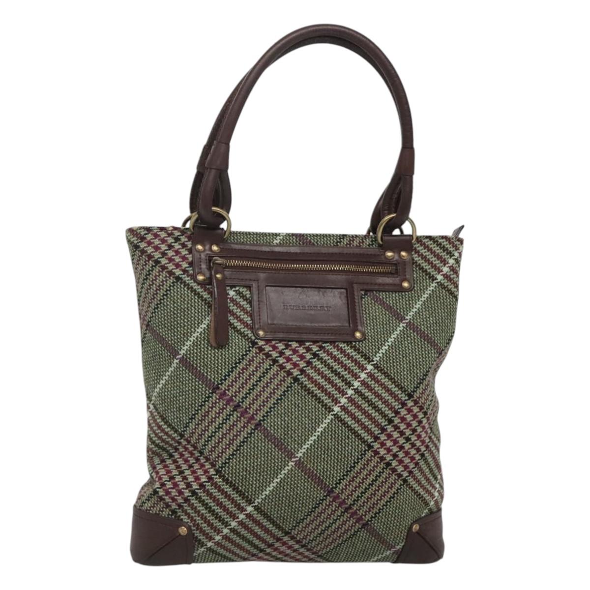 BURBERRY Nova Check Tote Bag Wool Green Gold Auth 116544