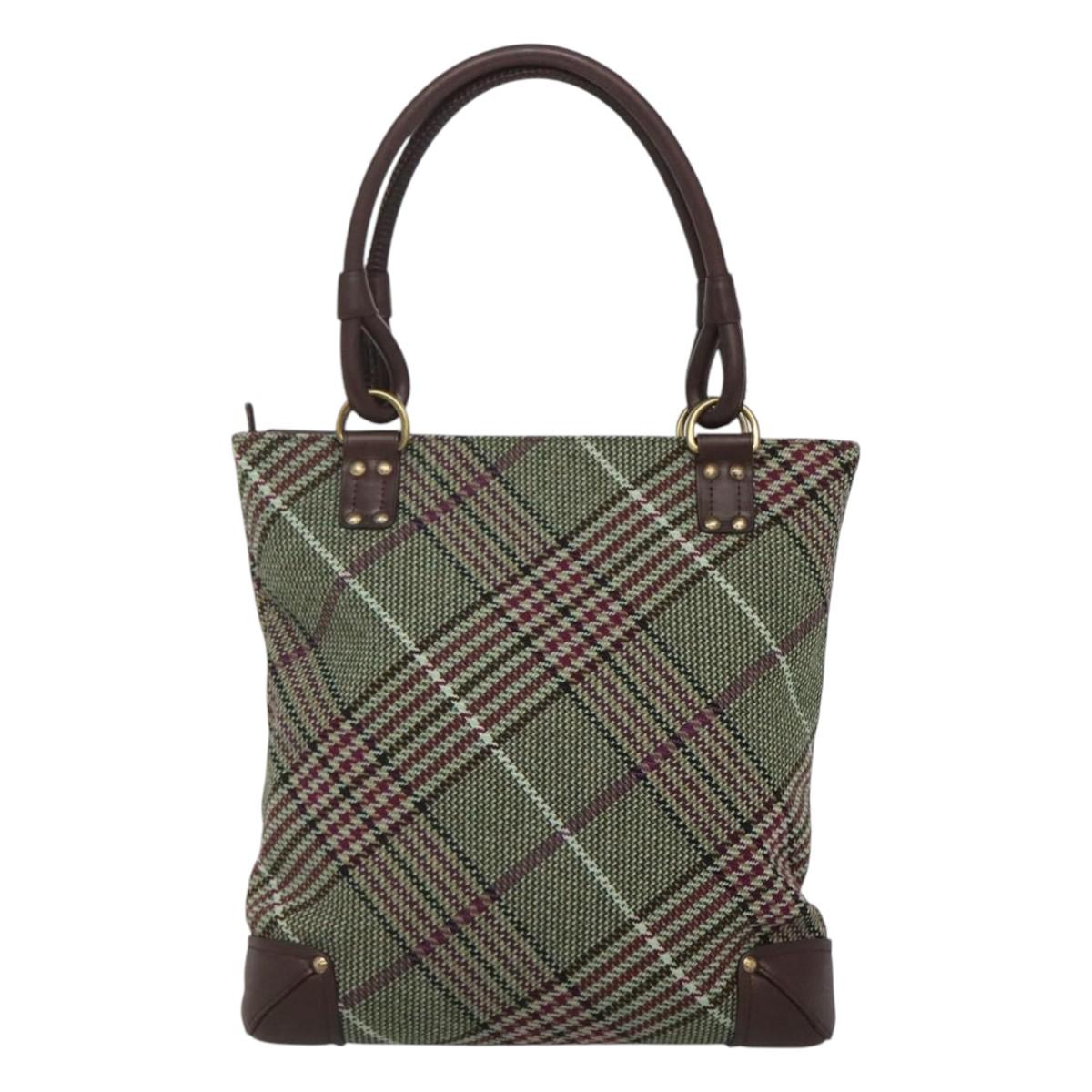 BURBERRY Nova Check Tote Bag Wool Green Gold Auth 116544