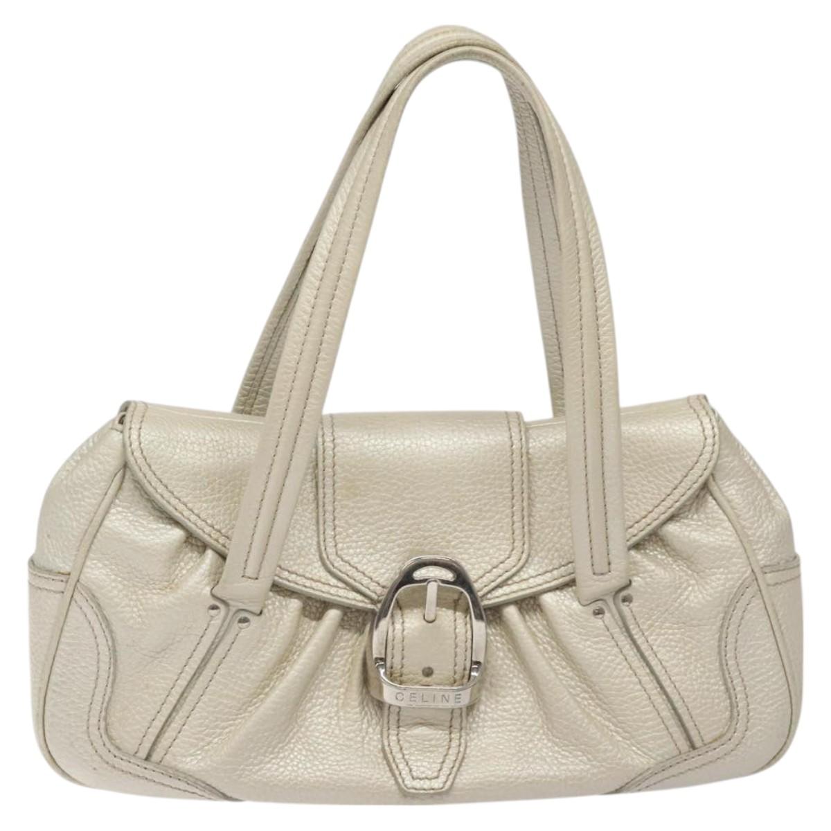 CELINE Hand Bag Leather Silver tone Auth 116558