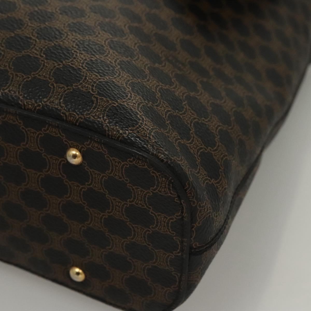 CELINE Macadam Canvas Shoulder Bag PVC Leather Black Gold Auth 116559