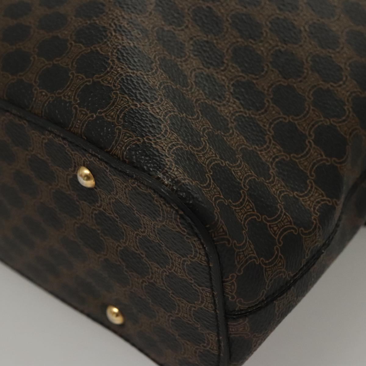 CELINE Macadam Canvas Shoulder Bag PVC Leather Black Gold Auth 116559