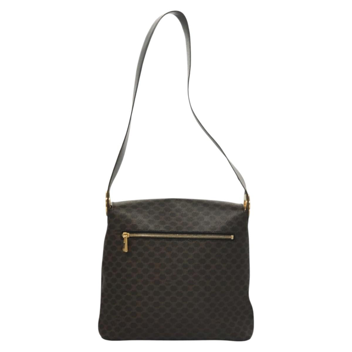 CELINE Macadam Canvas Shoulder Bag PVC Leather Black Gold Auth 116559