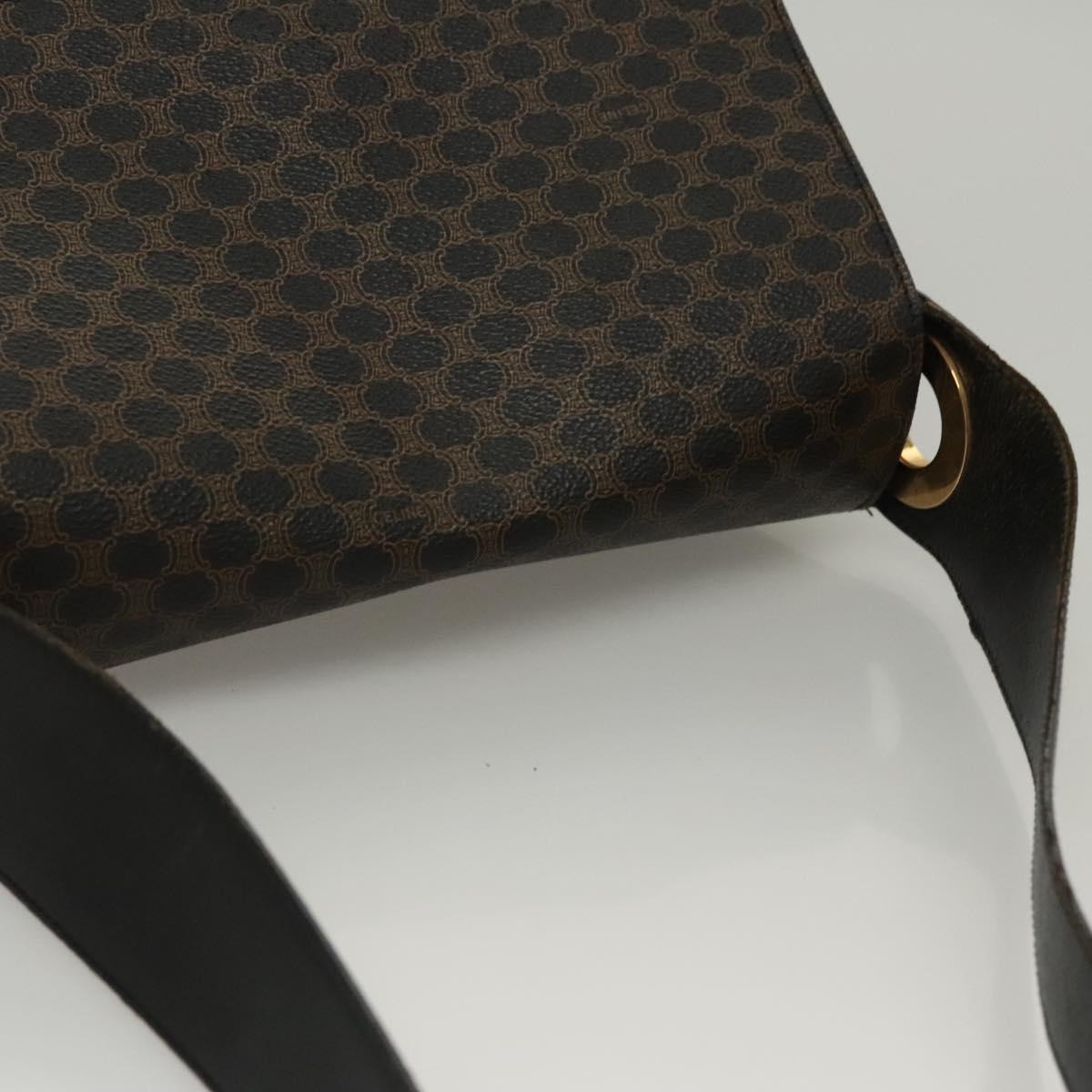 CELINE Macadam Canvas Shoulder Bag PVC Leather Black Gold Auth 116559