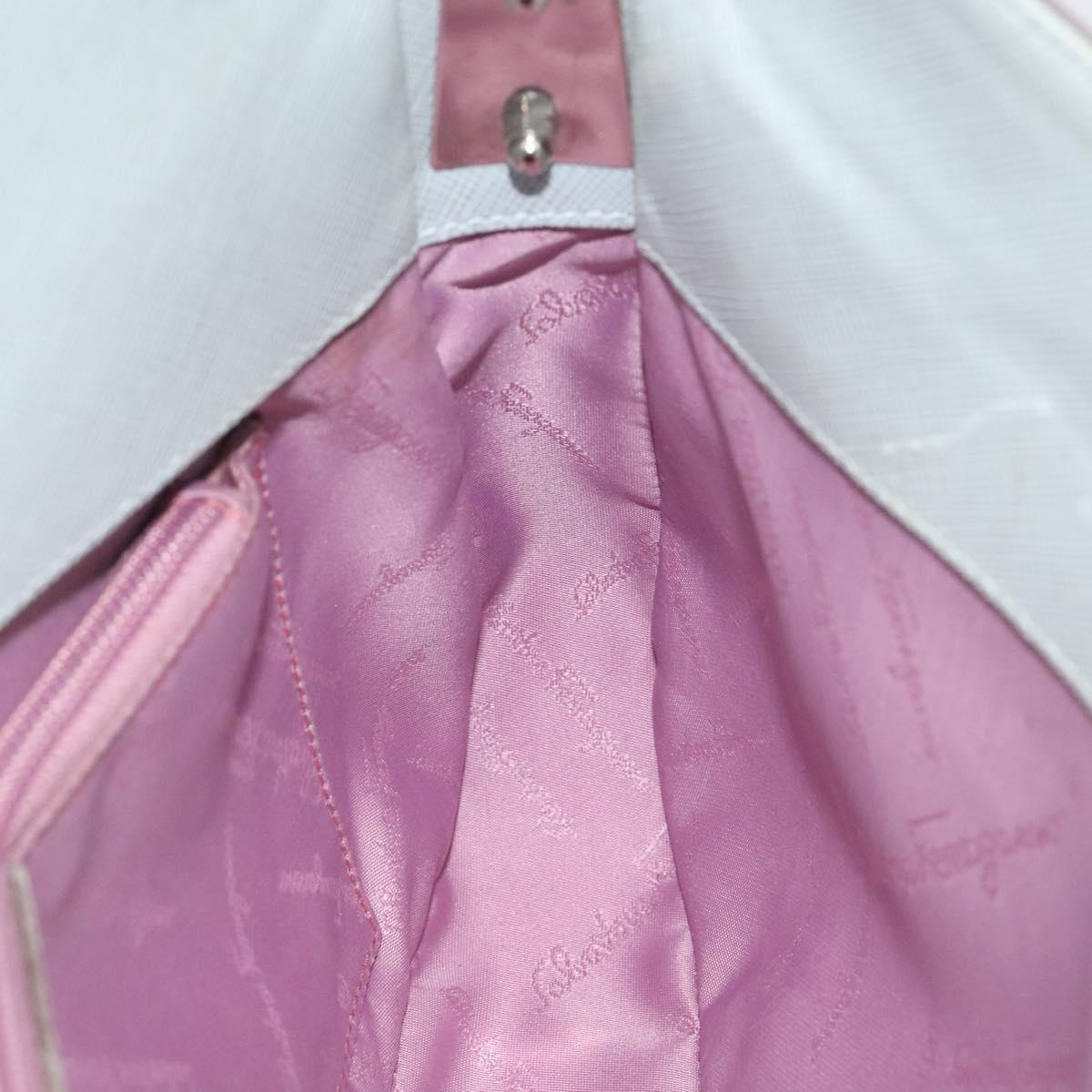 Salvatore Ferragamo Gancini Shoulder Bag Leather Light Blue Silver Auth 116561